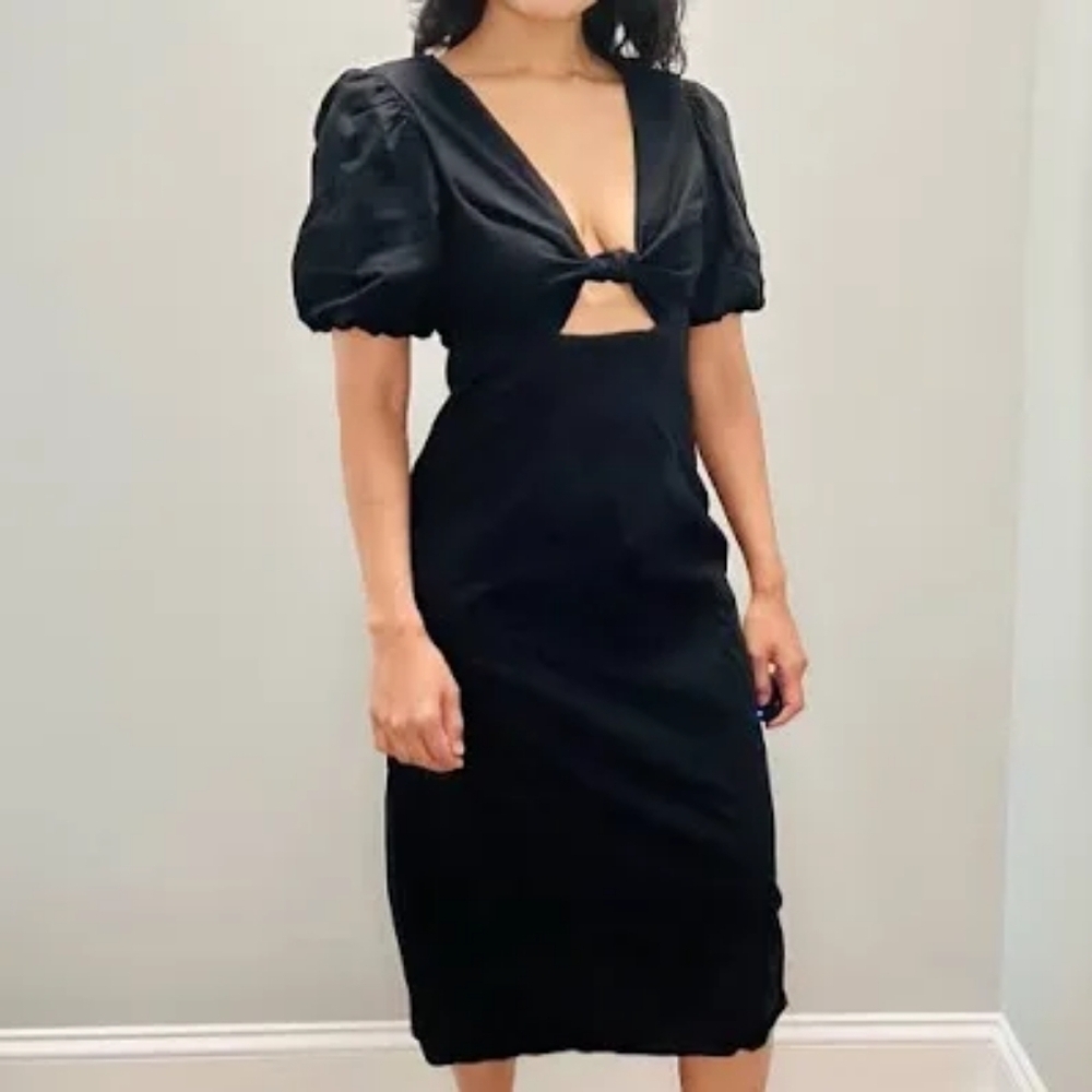 J. Crew Cutout Puff-sleeve Black Dress Cotton twill 8 Medium Sheath Keyhole